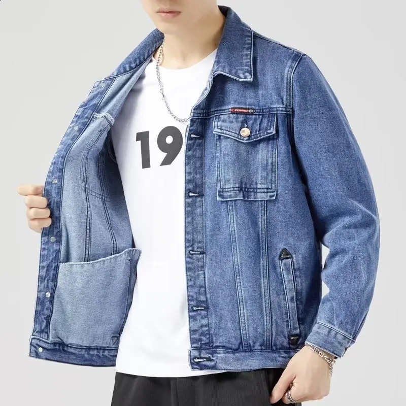 Winter mens denim jacket thick wool warm fashionable classic collar ultrathin bicycle jeans ed clothing 240921