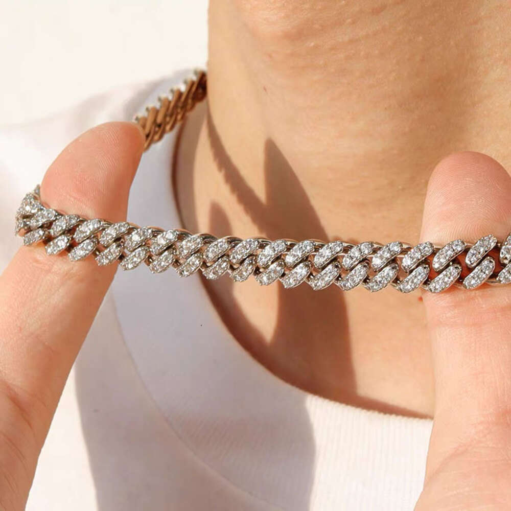 High Quality Pass Diamond Test Vvs Moissanite 6mm Single Row Hip Hop Sterling Silver Custom Moissanite Cuban Chain