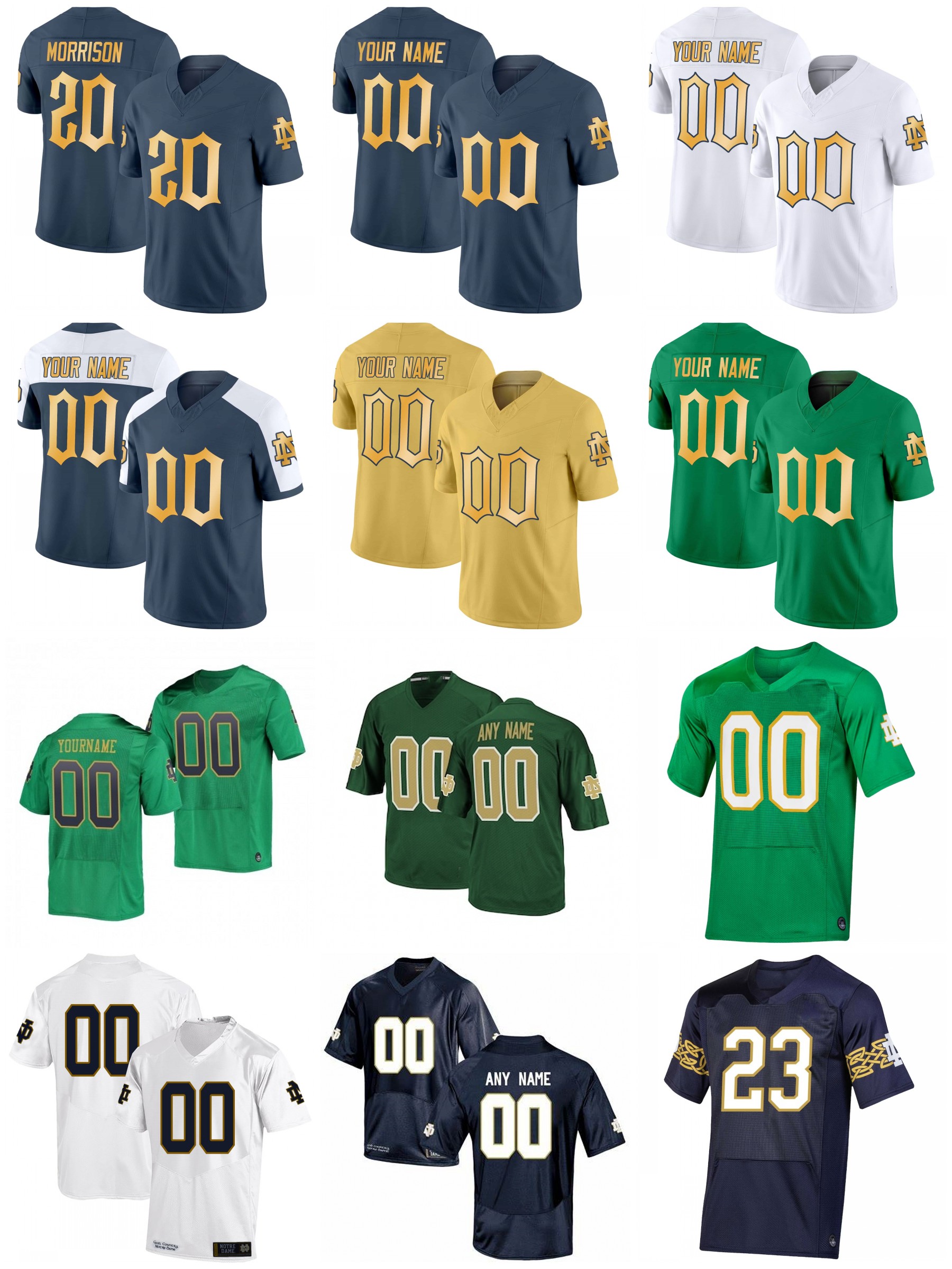 Customizable 2024 Notre Dame Fighting Irish Football Jersey - NCAA Mens Womens Kids Stitched Screen Printed Authentic Replica