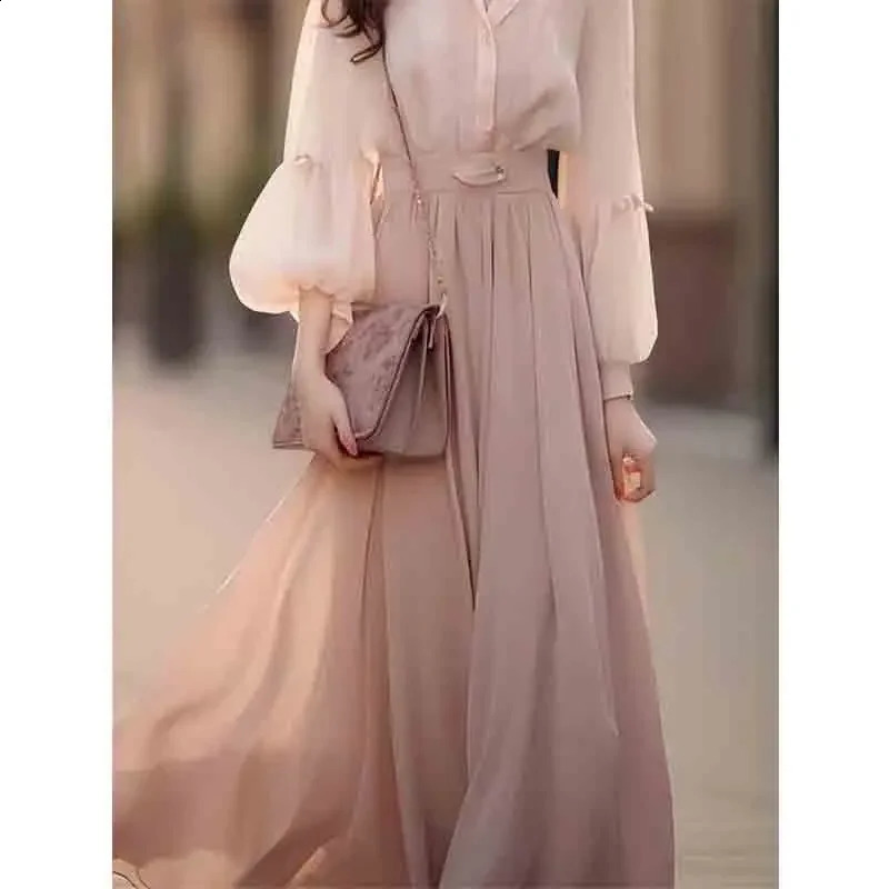 2 Piece Sweet Women Pink Chiffon Skirt Sets Spring Autumn Korean Fashion Elegant Casual Long Sleeve Office Lady Shirt Suit V956 240727