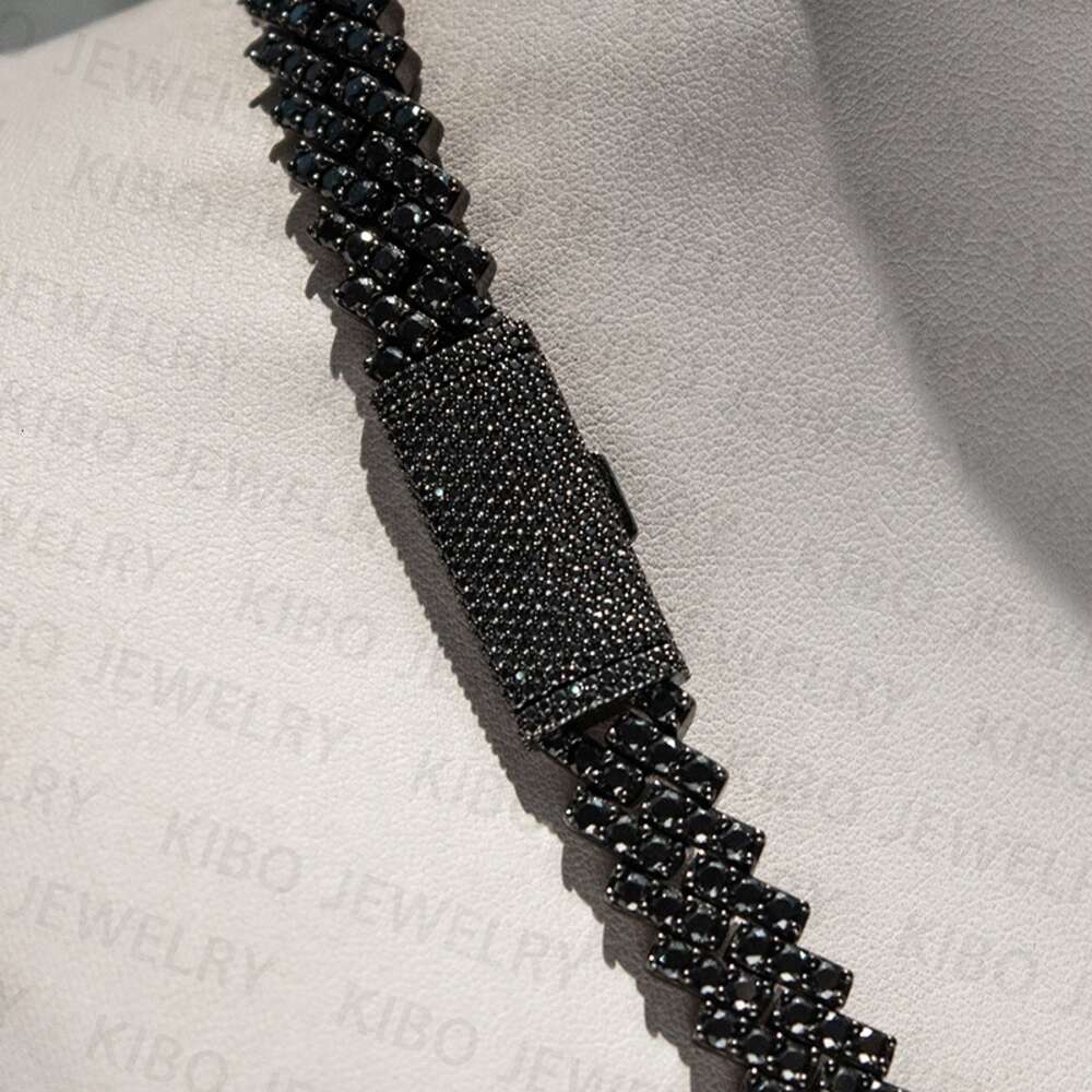 Iced Out Hip Hop Cuban Link Chains Custom Jewelry Real 925 Sterling Silver Black Moissanite Diamond Cuban Chain