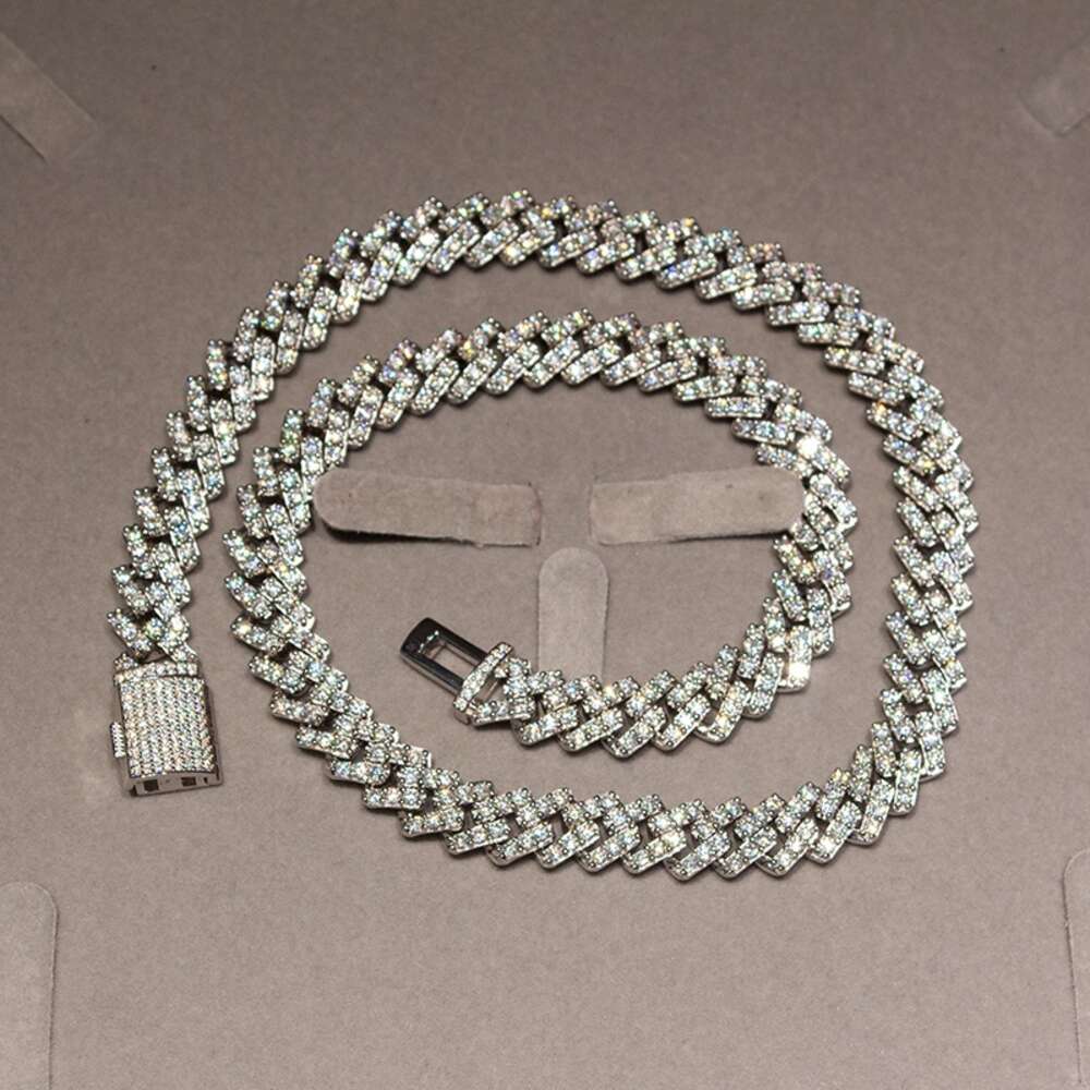 Hip Men Jewelry 12mm Sterg Sier 10k 14k Iced Out Vvs Moissanite Cuban Chain Necklace
