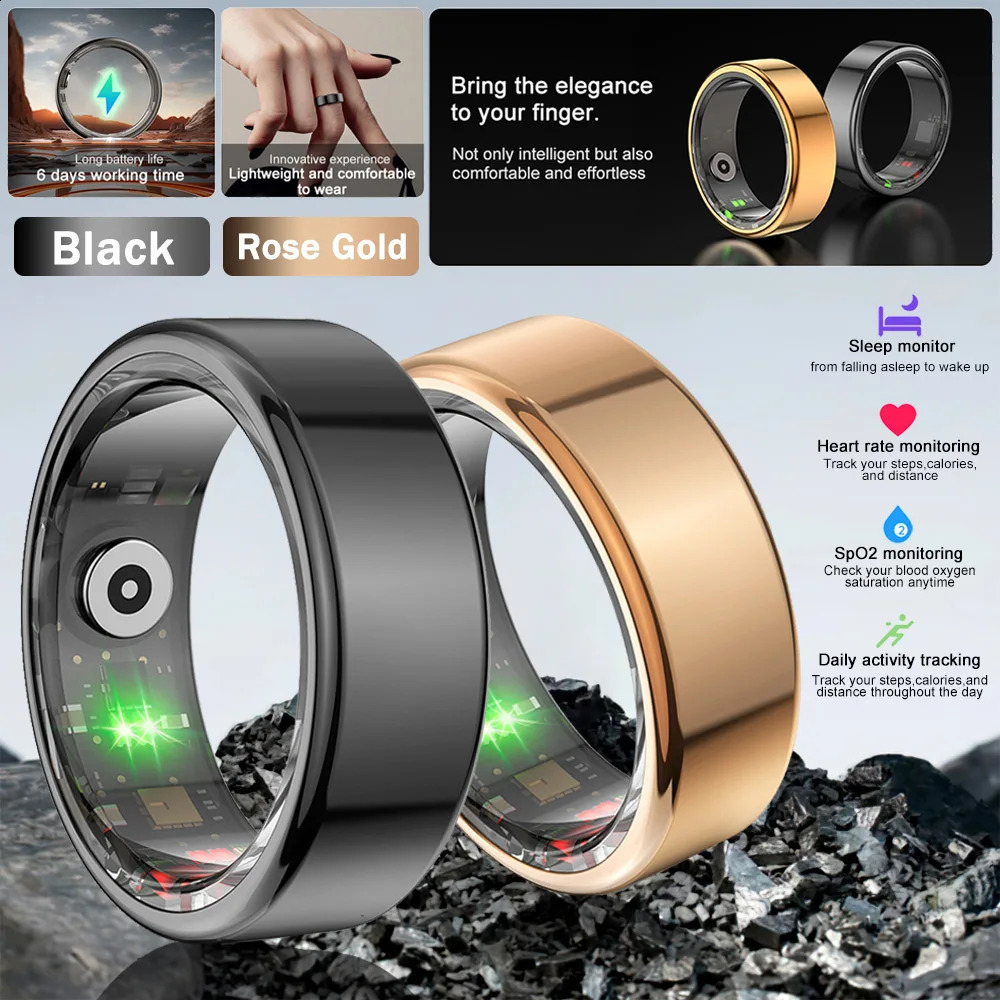2024 R02 Smart Ring Multifunctional Step Health Tracker Heart Rate Blood Oxygen Monitor Waterproof Men Women Sleep Fitness 240719