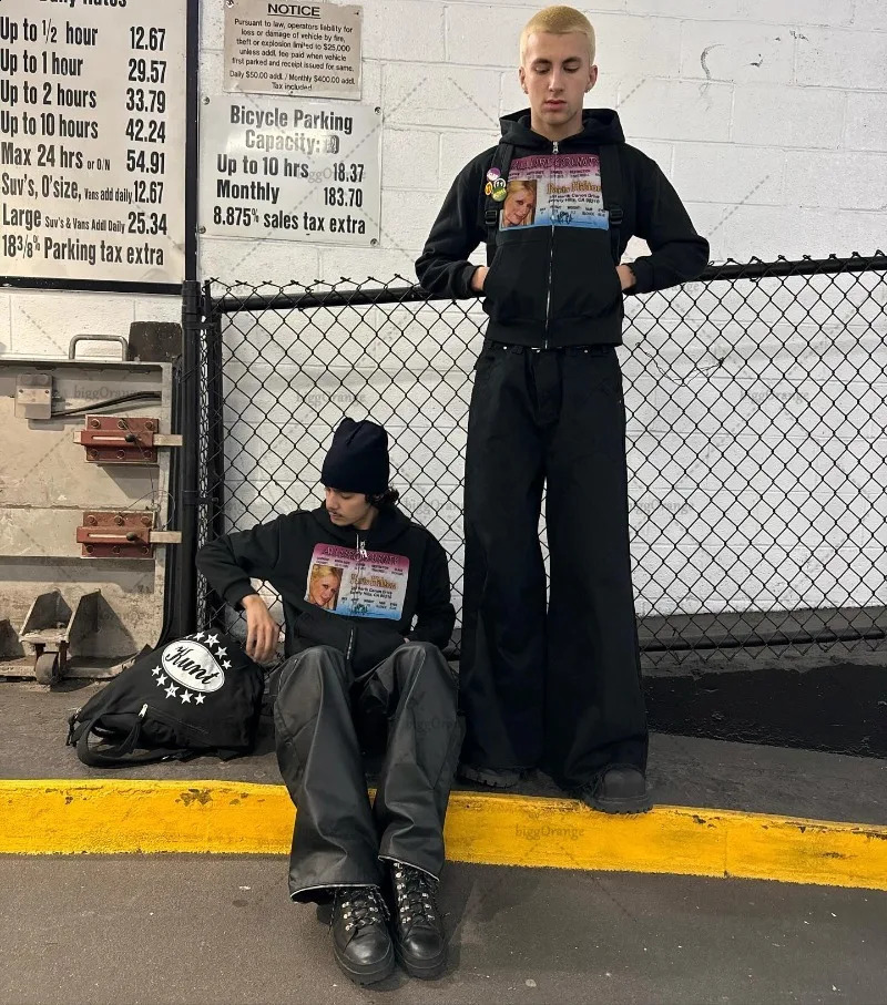 Zipup Street Fashion Clothing European and American Printed Oversized Sweatshirt Men Y2K Retro Loose Zipper Hoodie 240722