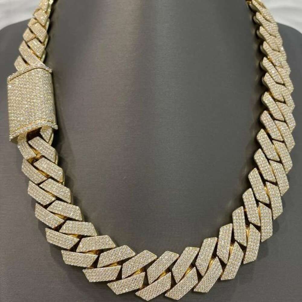 Anant Jewels 20 Mm European and American Hip Hop Fine Jewelry Full Dia Rhombus Cuban Chain Mens Necklaces