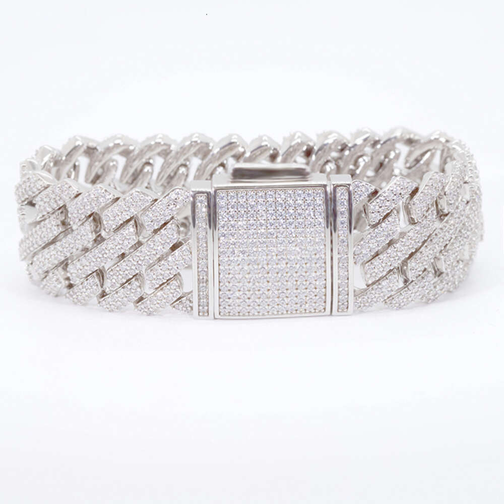 Fashion Jewelry 26mm Wide Iced Out Vvs Moissanite with Gra Certificate Solid Silver Cuban Link Chain Cuban Bracelet