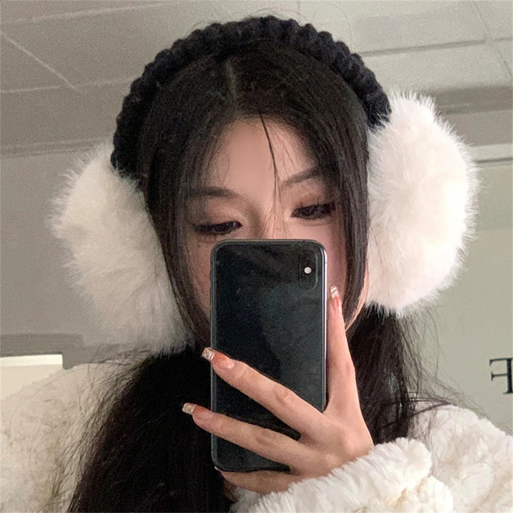 Cute Plush Fur Headphones Women Winter Warm Earmuffs Soft Cashmere Solid Fur Earplugs Fashion Unisex Ear Cover Outdoor Supplies 240724