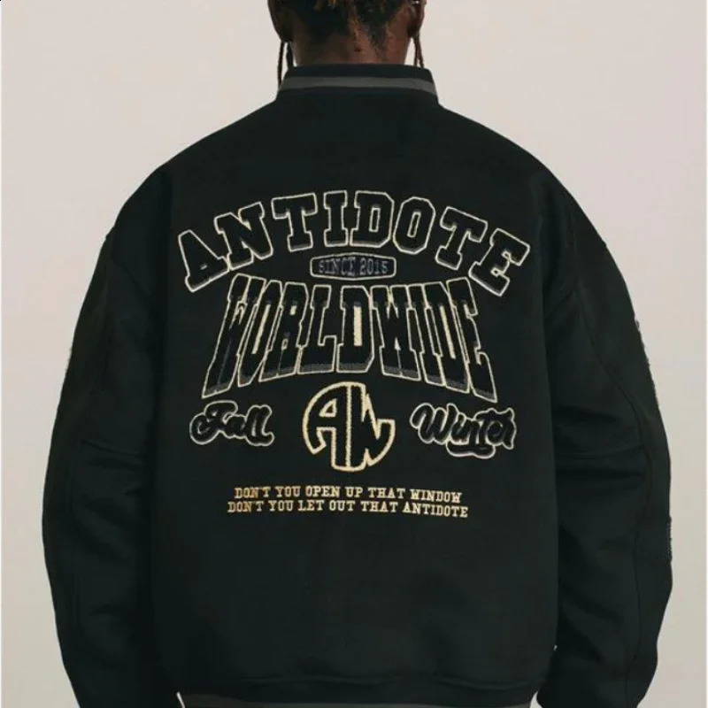 Mens baseball jacket plush embroidery stand vintage bomber high street loose couples streetwear spring and autumn style 240827