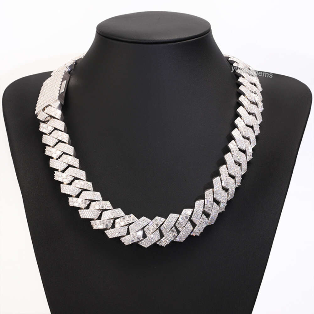 Classic 22mm Wide Baguette Dia Bracelet S Sier Moissanite Jewelry Cuban Chain Hip Hop Necklace