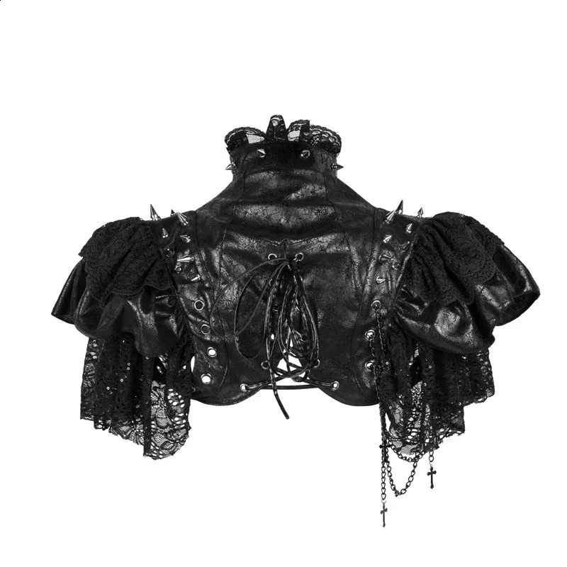 Red Leather Black Lace Rivets Chains y2k Vintage Jacket Steampunk Costume Women Gothic Clothing Rock Rave Coat Cool Streetwear 240723