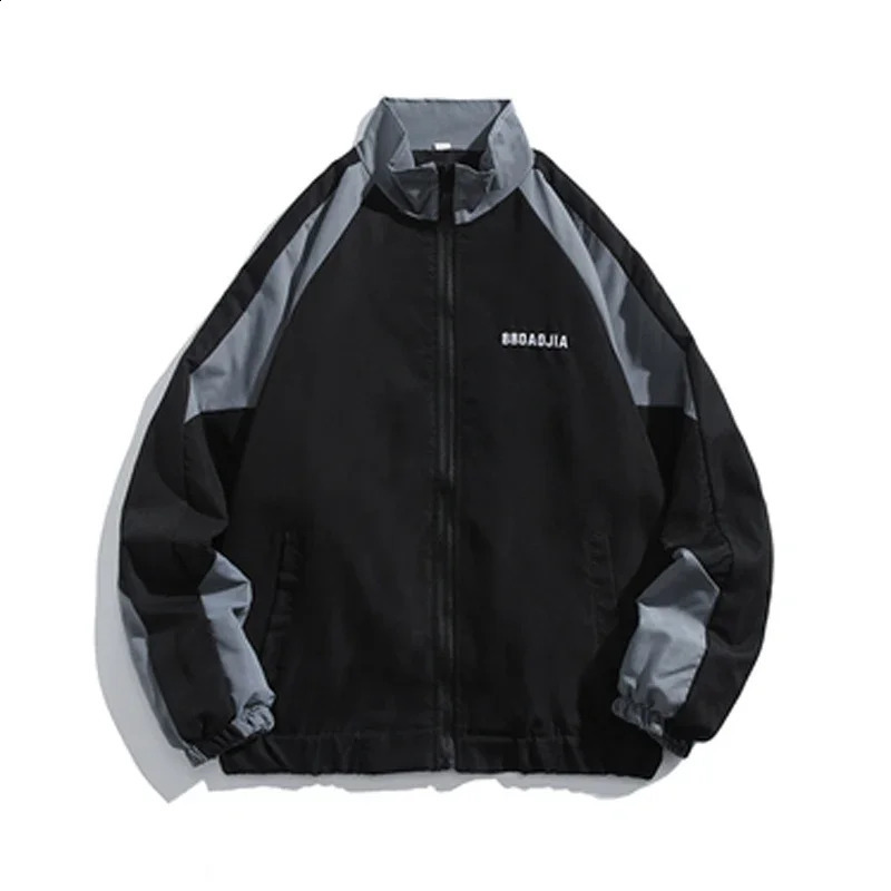 Japanese colored vertical collar mens jacket Harajuku fashion loose casual baseball set couple high street oversized 240812