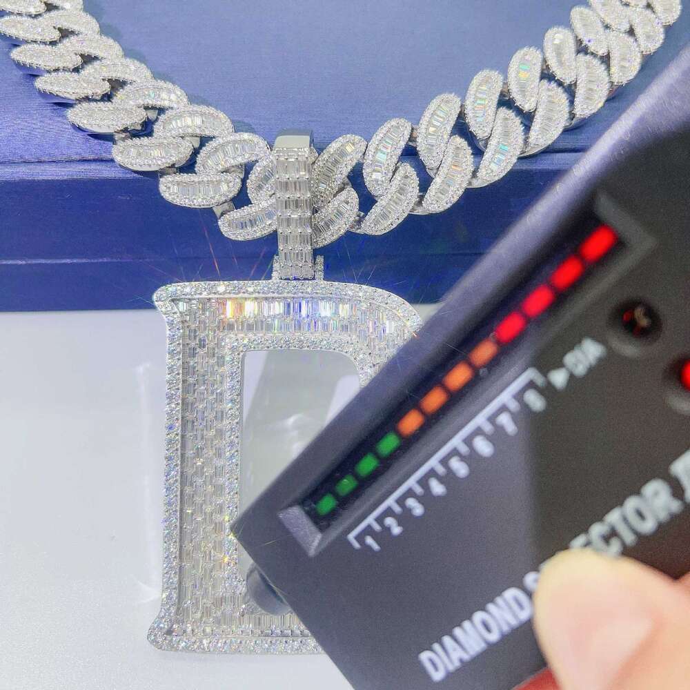 Hiphop Bling d Color Baguette Moissanite Diamonds 925 Silver Big Initial Letter Necklace
