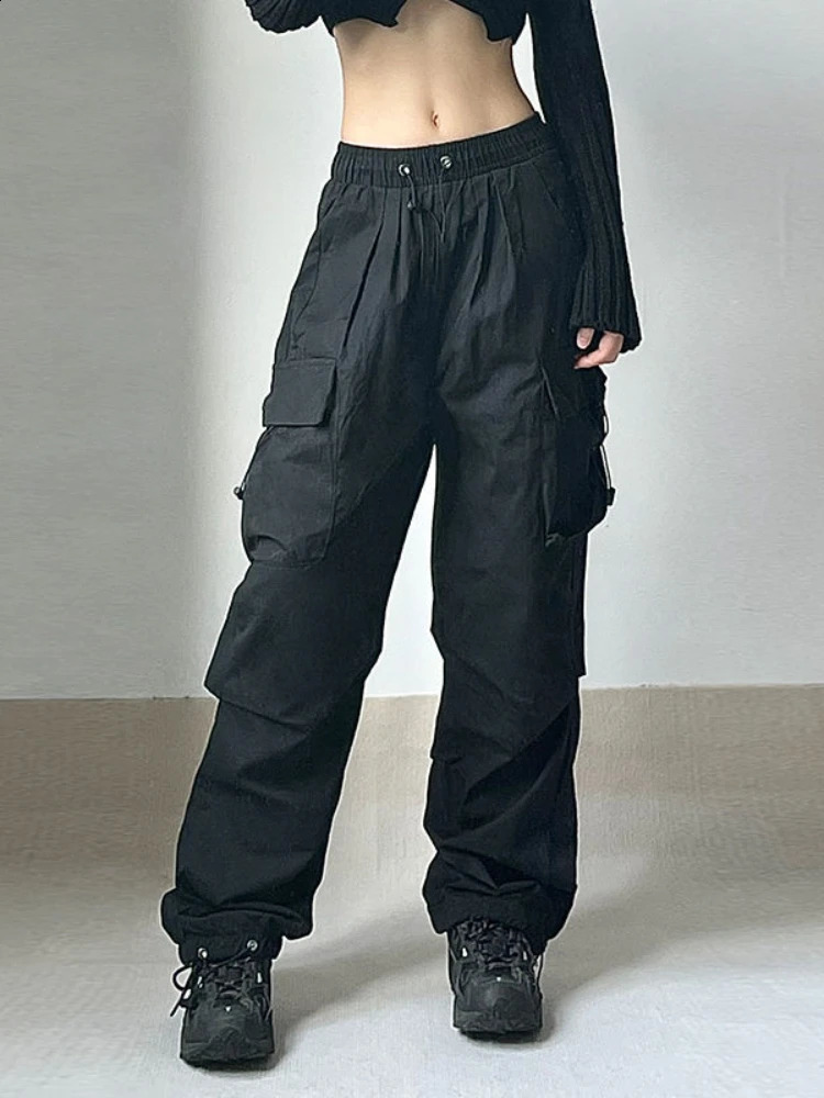 HOUZHOU Harajuku Oversized Cargo Parachute Pants Women Streetwear Vintage Y2k Hip Hop Wide Leg Joggers Baggy Sweatpants Techwear 240723