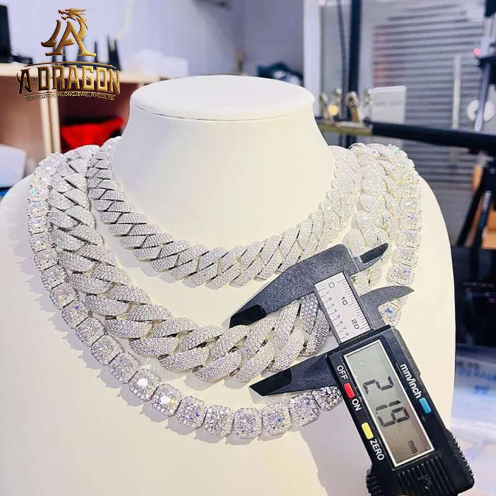 Hip Hop Thick Vvs Moissanite Cuban Link Chain Custom Iced Out 925 Silver Baguette Diamonds Bracelet Fine Jewelry Necklace