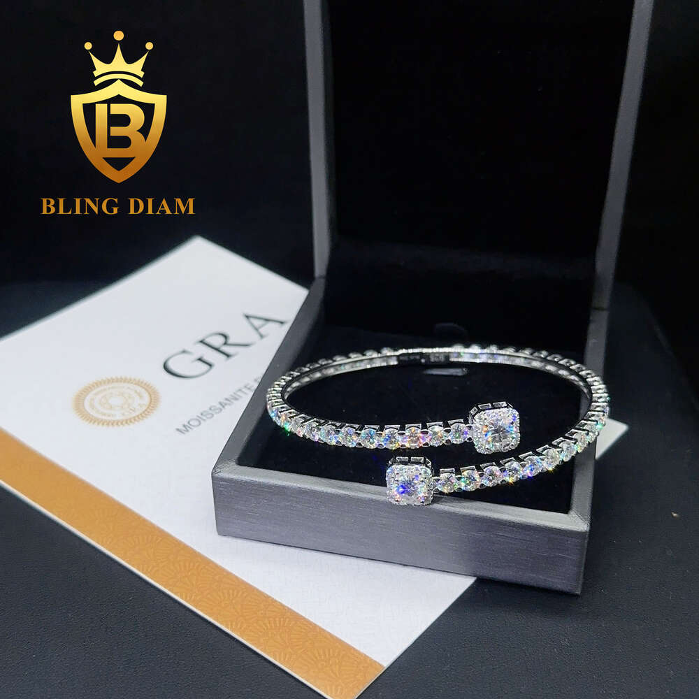 Rapper Jewelry Custom 4mm Bangle Moissanite Dia Fashion Design Iced Cuban k Tennis Bracelet Open