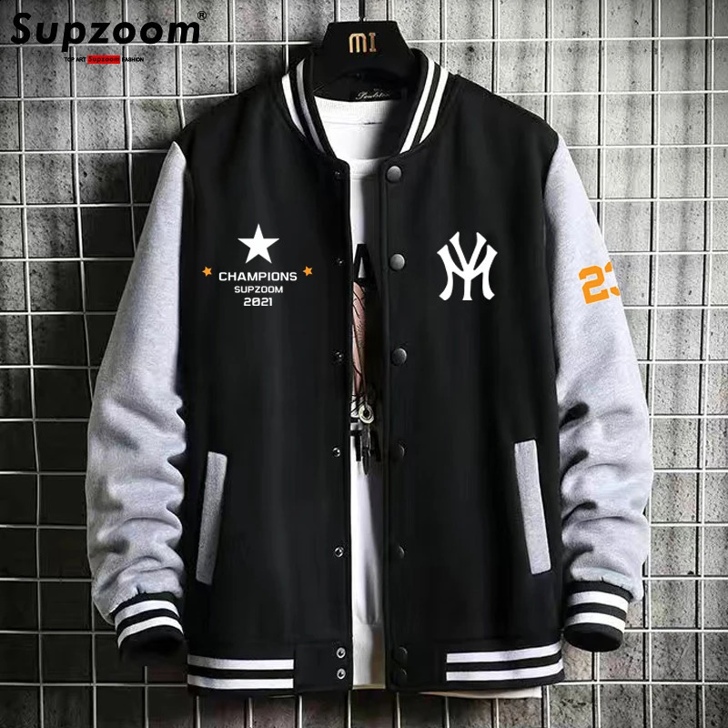 Supzoom ly arrived with ribbed sleeves cotton top single chest casual bomber baseball jacket loose cardigan 240827