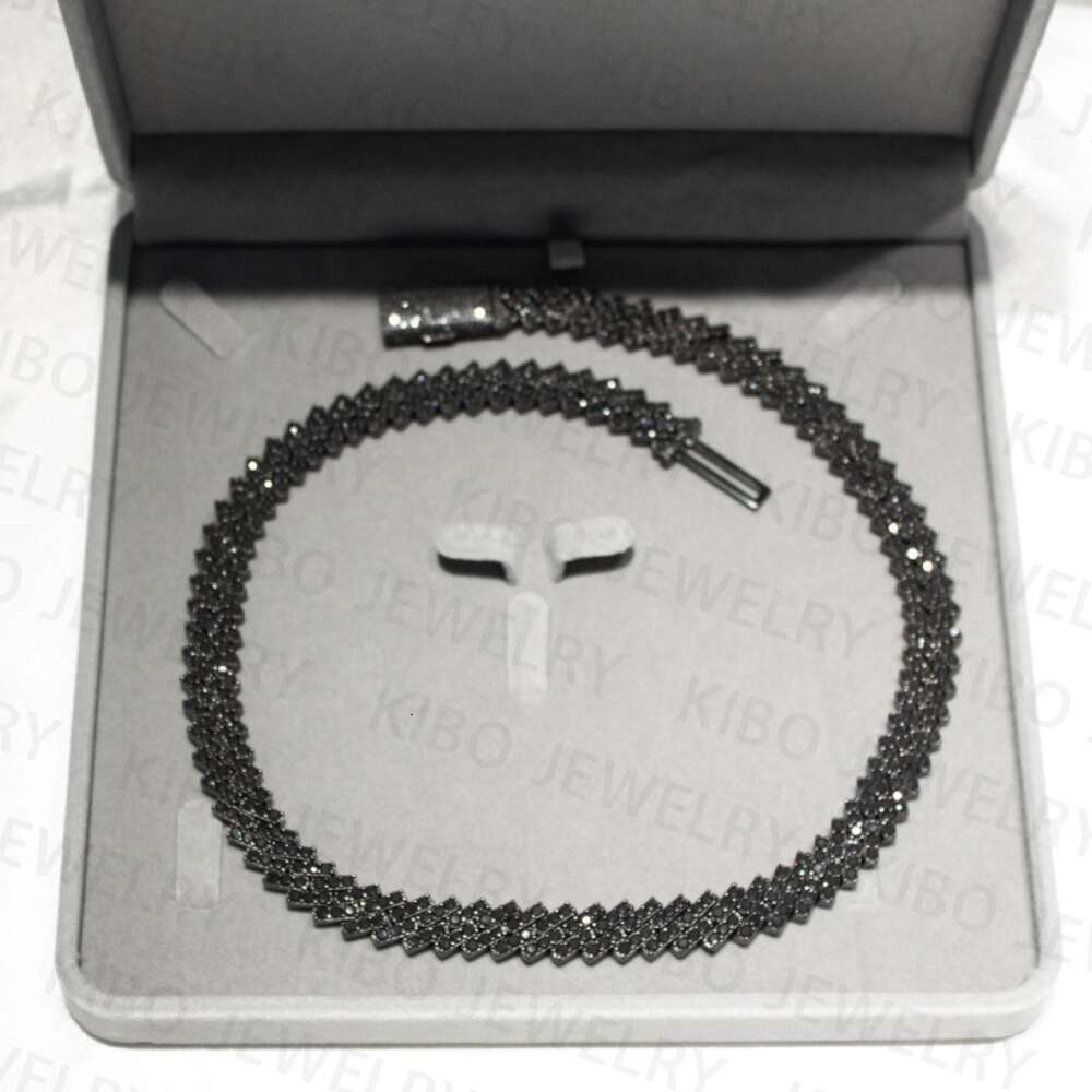 Iced Out Hip Hop Cuban Link Chains Custom Jewelry Real 925 Sterling Silver Black Moissanite Diamond Cuban Chain