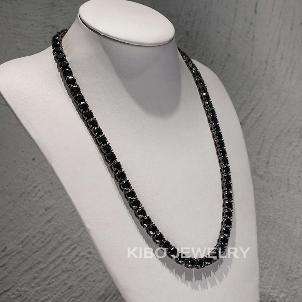 Coutom 4mm 6mm 8mm Iced Out Tennis Chain Necklace 925 Sterling Silver Diamond Black Moissanite Tennis Chain
