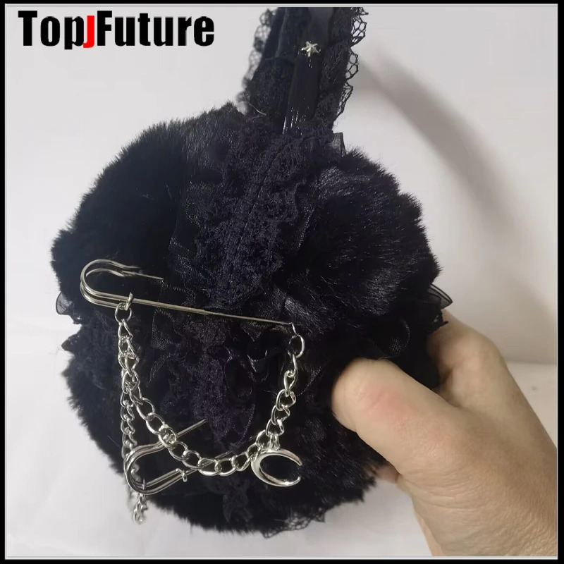 Harajuku Punk Girl Women Plush Goth Warm Earmuffs Gothic Womens Lolita Warmer Muff Ear Cover Y2K Lovers Fold Headband 240724