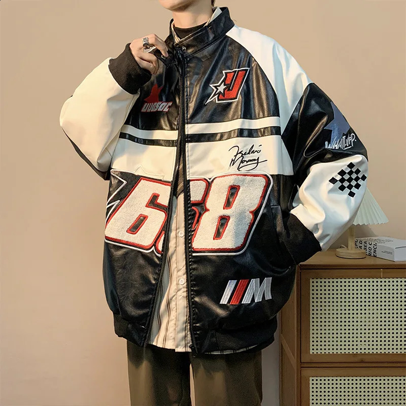 American street style baseball jacket and Coats mens Y2K pilot motorcycle suit hiphop fashion label uniform 240827