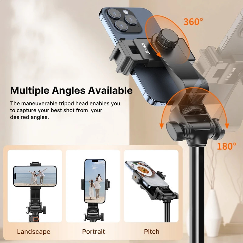 Ulanzi 1.6m Smartphone Tripod Kit 1.6m Portable Tripod for Smartphone Mirrorless Camera Action Camera Comes with Phone Clip 1/4 inch Screw 240715