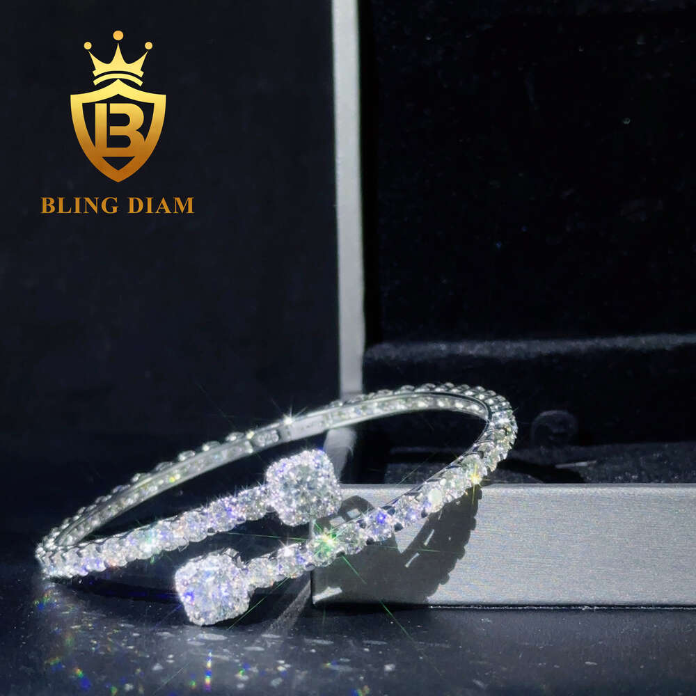 Rapper Jewelry Custom 4mm Bangle Moissanite Dia Fashion Design Iced Cuban k Tennis Bracelet Open