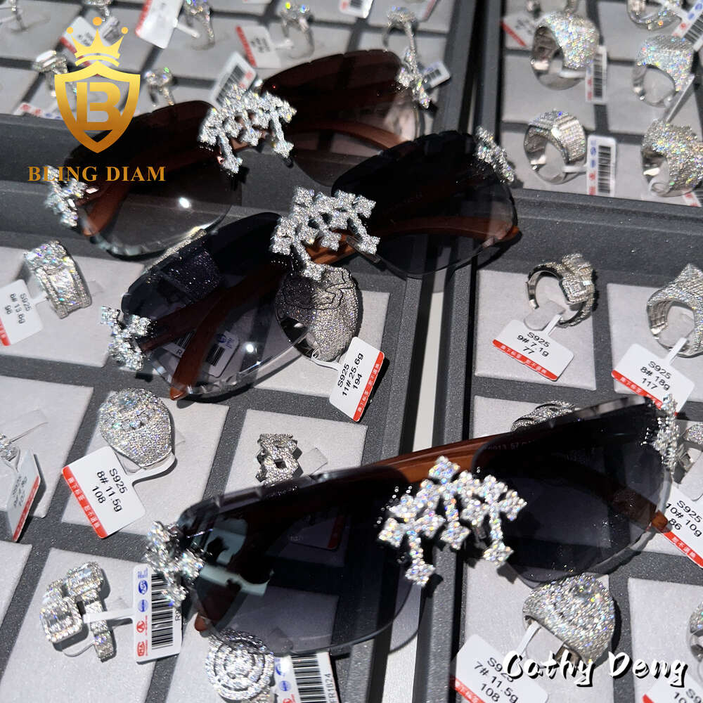 2025New Arrival d Vvs Super Shine Cross Hip Hop Moissanite Fashion Ice Out Sunglasses Pass Dia Tester Rapper Moissanite sunglasses