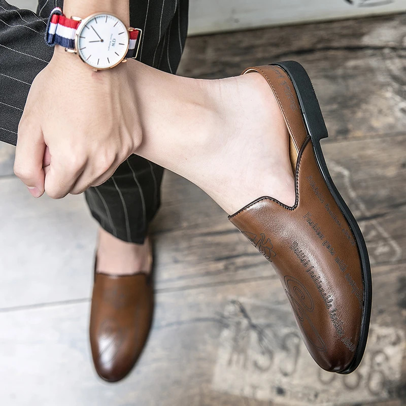 Business Half Slippers Mens Office Summer Trend Personalized Carved Dress Genuine Leather Breathable Toe Cap Shoes Zapatos 240718