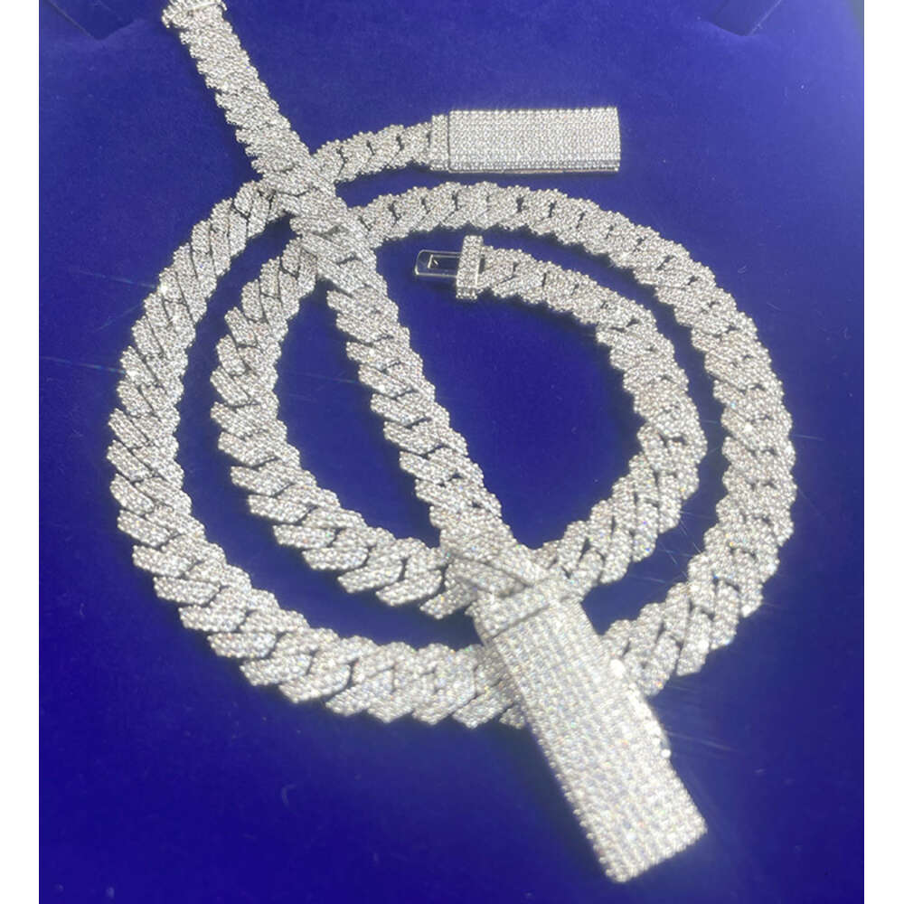 Cuban Link Chain 2 Rows 10mm Wide Vvs d Color Moissanite Sterling Silver 925 Cuban Bracelet and Necklace for Hip Hop Style