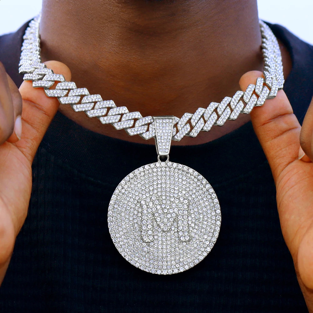 Iced Out 14MM Prong Cuban Chain Letters Necklace For Women Bling Round Initials Name Necklaces Hiphop Chain Couple Gifts Jewelry 240717