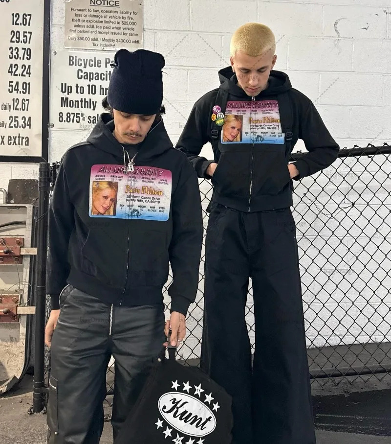 Zipup Street Fashion Clothing European and American Printed Oversized Sweatshirt Men Y2K Retro Loose Zipper Hoodie 240722