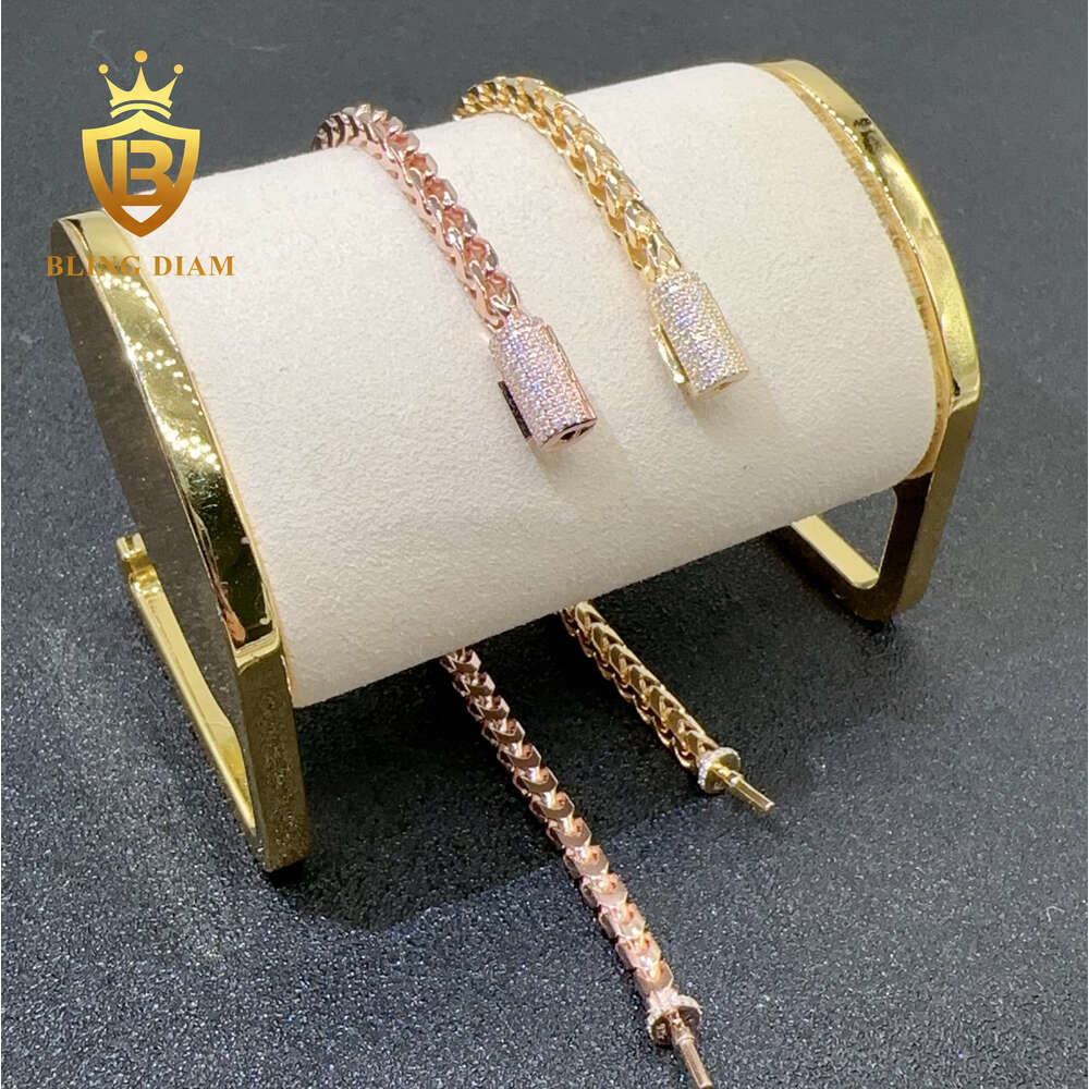 4mm 925 Sterling Silver Twist Rope Design Vvs Moissanite Iced Out Hip Hop Cuban Link Bracelet