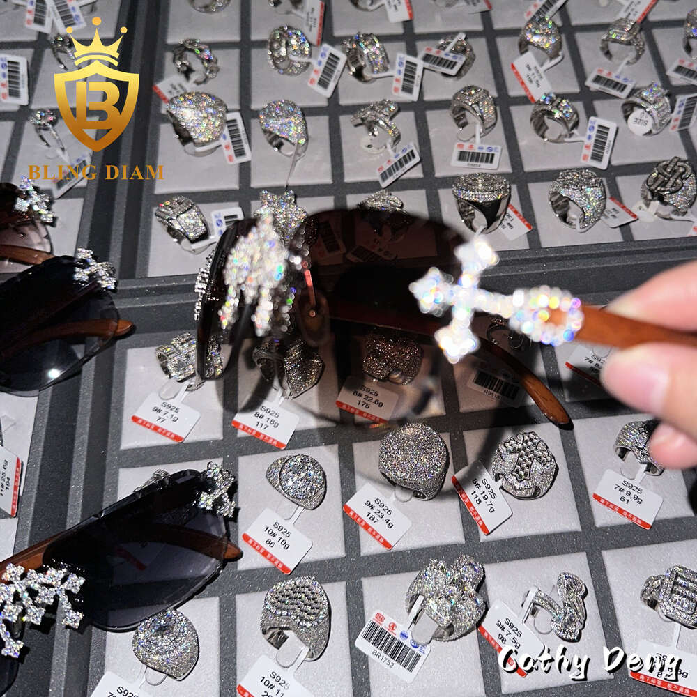 2025New Arrival d Vvs Super Shine Cross Hip Hop Moissanite Fashion Ice Out Sunglasses Pass Dia Tester Rapper Moissanite sunglasses