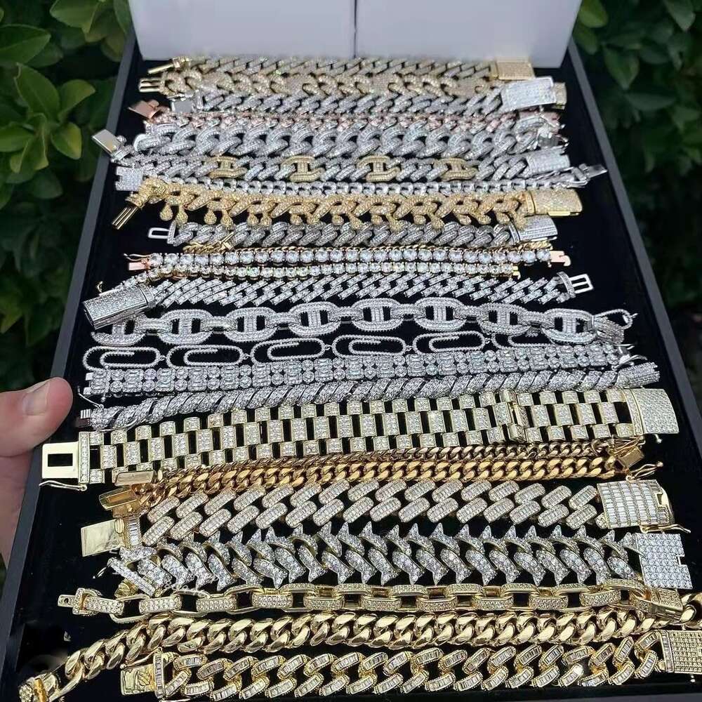 12mm Cuban Silver Chain Plated Necklace for Men Moissanite Prong Link 925 Diamond Bracelet