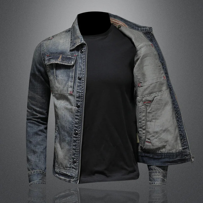 Spring and summer denim jacket mens boutique zipper fashion lapel clothing casual ultrathin 240819