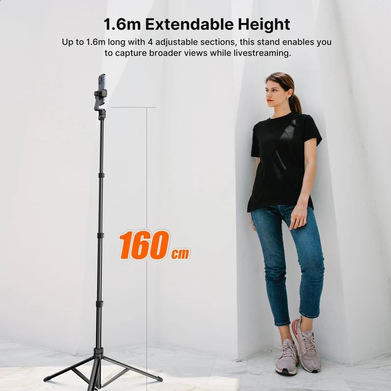 Ulanzi 1.6m Smartphone Tripod Kit 1.6m Portable Tripod for Smartphone Mirrorless Camera Action Camera Comes with Phone Clip 1/4 inch Screw 240715