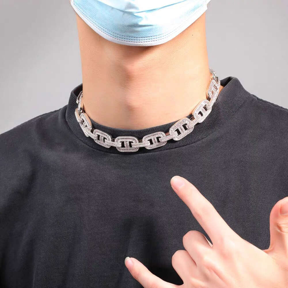 Fashion Style Baguette Cuban Chain 19mm Width S925 Silver with d Color Baguette Moissanite Cuban Link Chain Rapper Necklace