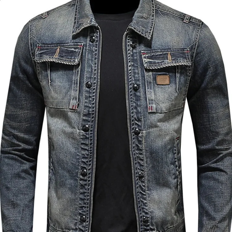 Spring and summer denim jacket mens boutique zipper fashion lapel clothing casual ultrathin 240819