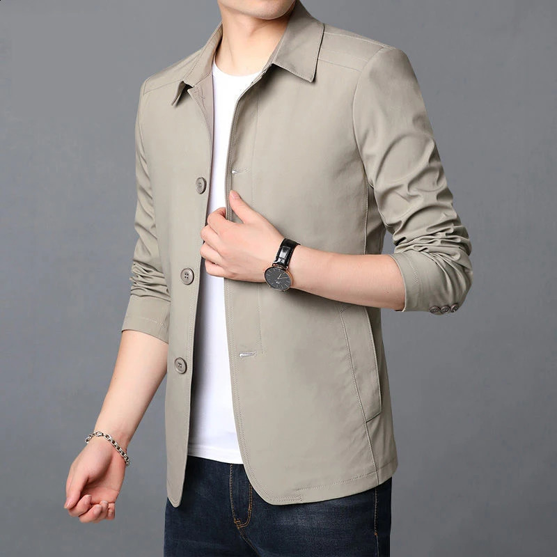 Spring and autumn mens casual fashion solid color jacket Hombre long sleeved ultrathin fully matched button top cardigan 240812