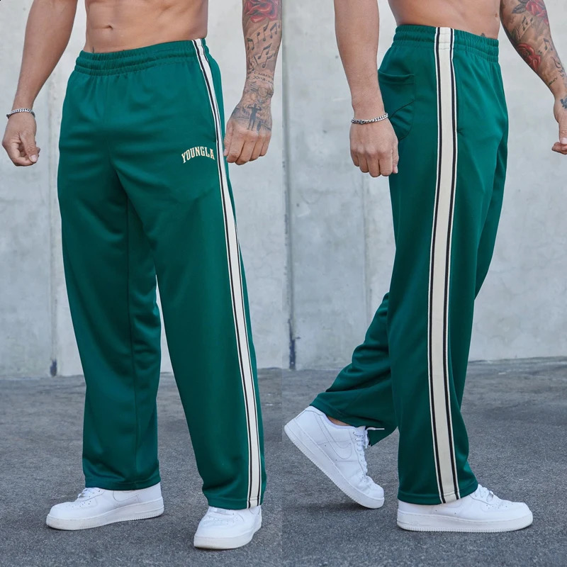 YOUNGLA American style Mens Sweatpants Jogger Gym Sports Fitness Printed Mid Waist Pants Fashionable trendy casual pants 240719