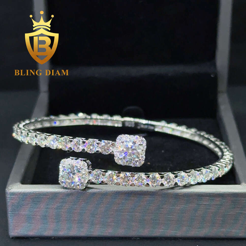 Rapper Jewelry Custom 4mm Bangle Moissanite Dia Fashion Design Iced Cuban k Tennis Bracelet Open