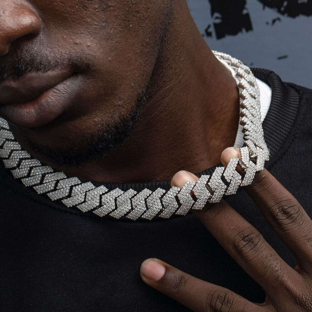 Heavy 3rows 15mm 20mm Width Solid Sier Moissanite Cuban k Chain Mans Hip Hop Necklace