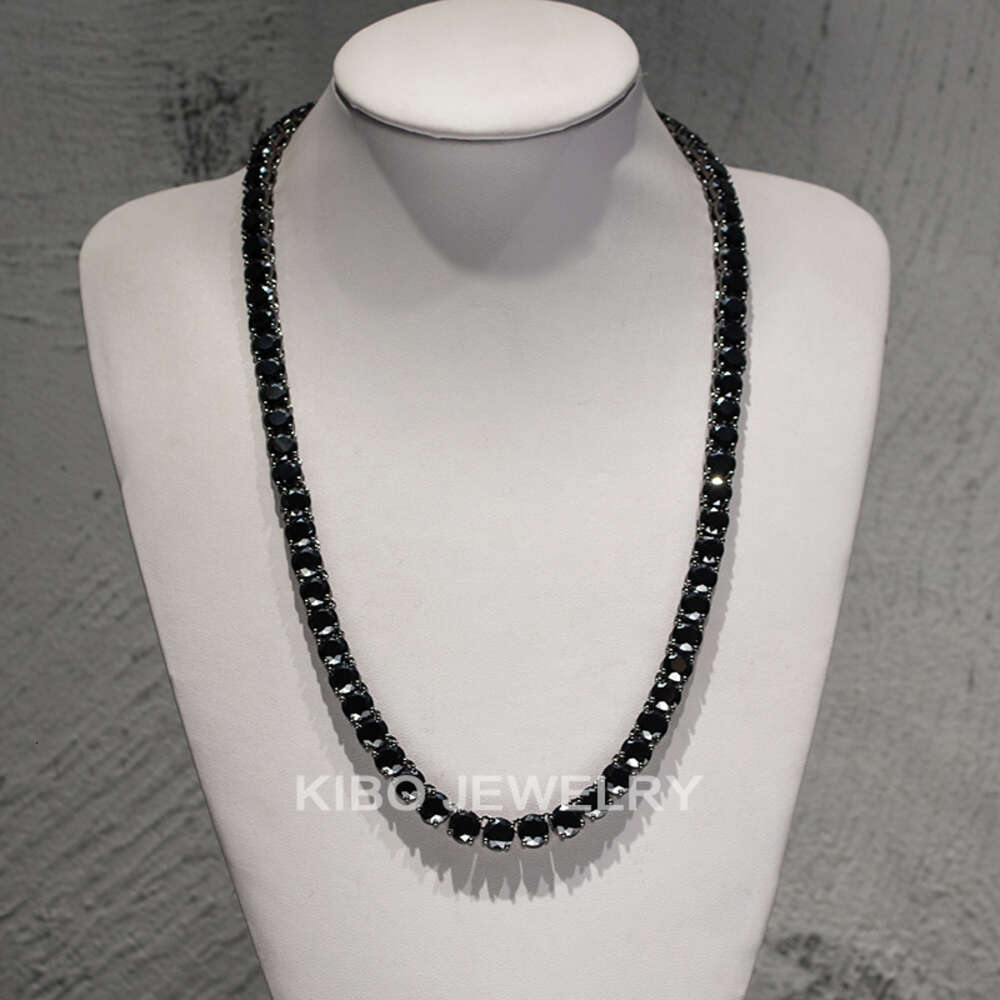 Coutom 4mm 6mm 8mm Iced Out Tennis Chain Necklace 925 Sterling Silver Diamond Black Moissanite Tennis Chain