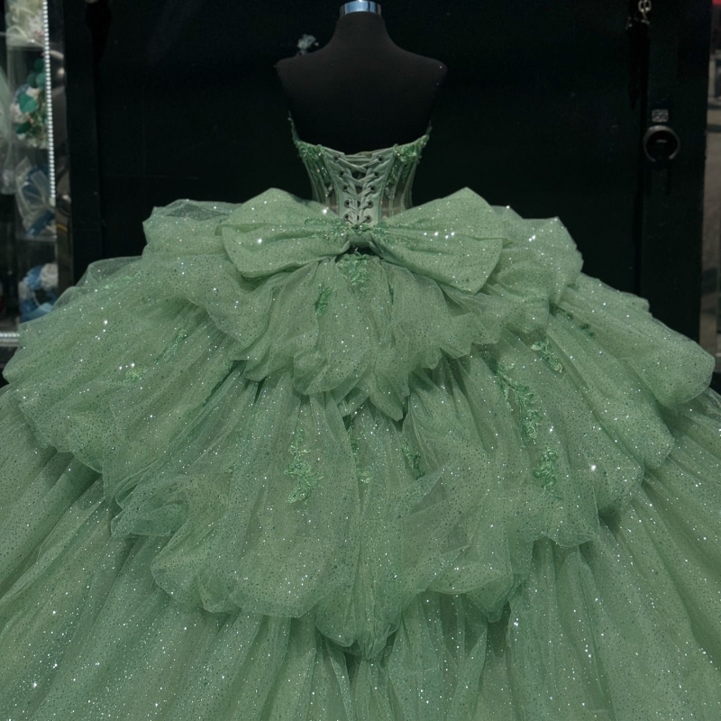 Sage Green Sparkly Quinceanera Dresses 2024 Off Shoulder Lace Beads Corset vestido 15 anos quinceanera lace-up Sweet 15 Gown
