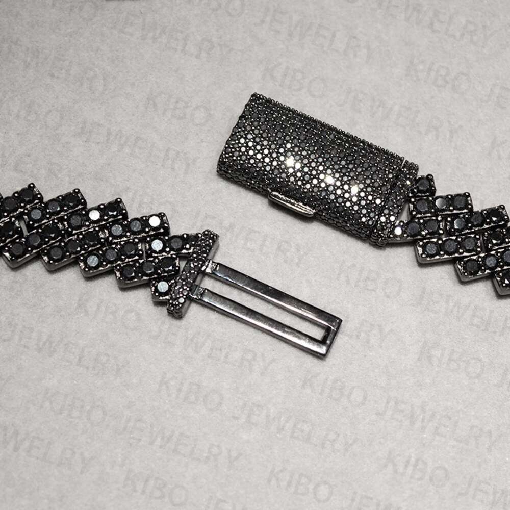 Iced Out Hip Hop Cuban Link Chains Custom Jewelry Real 925 Sterling Silver Black Moissanite Diamond Cuban Chain