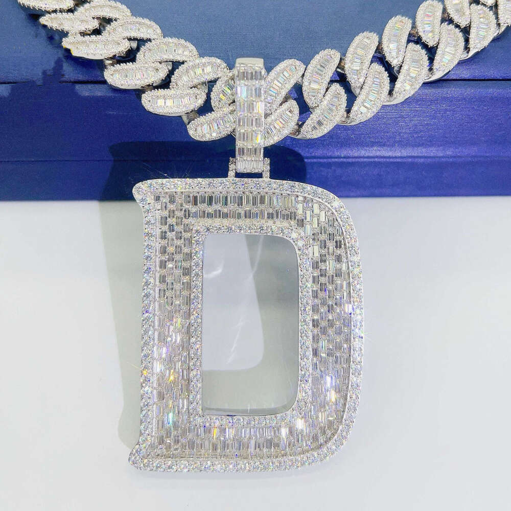 Hiphop Bling d Color Baguette Moissanite Diamonds 925 Silver Big Initial Letter Necklace