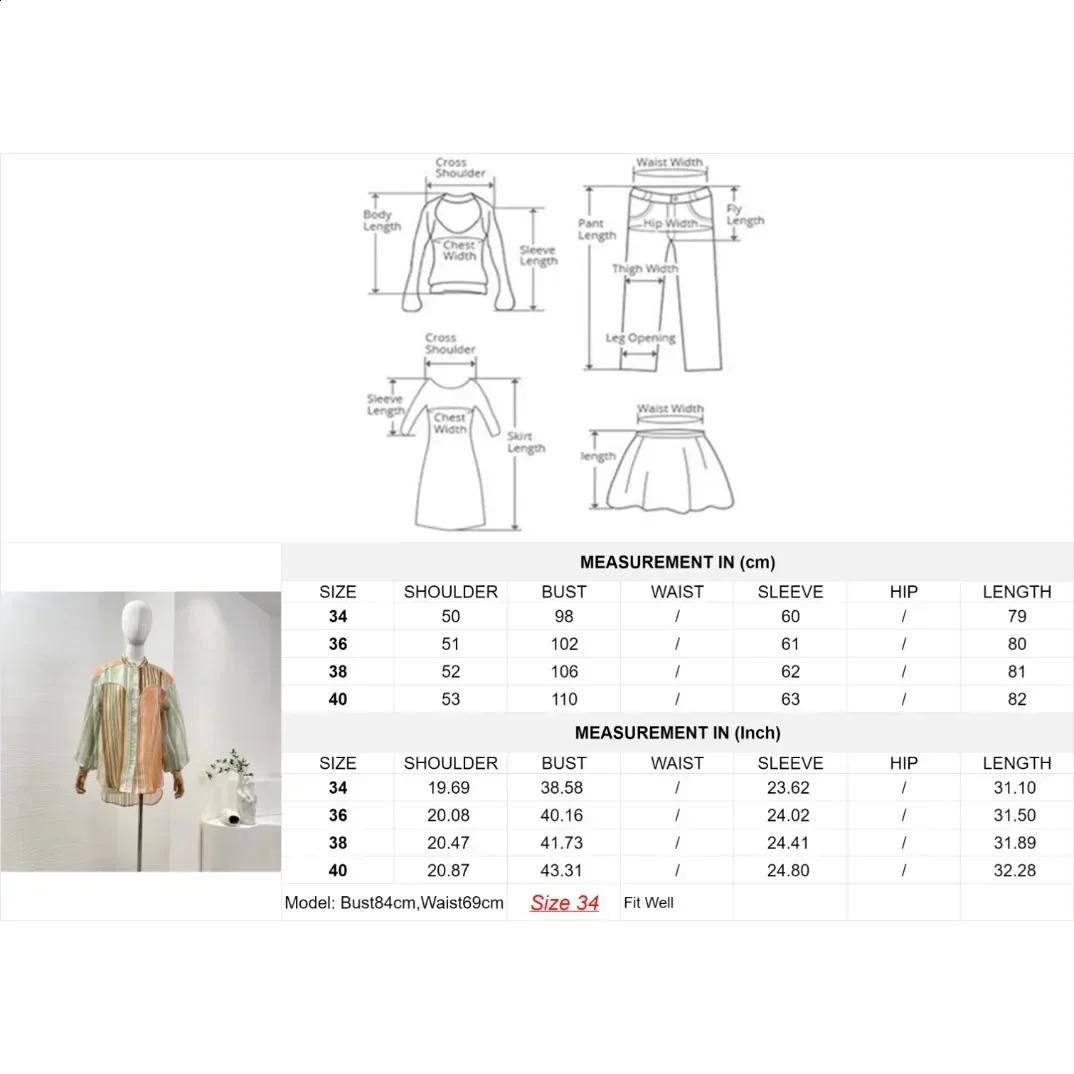 Womens Two Peice Sets Orange Green Patchwork Striped Buttons Long Sleeve Blouse and Shorts 240727