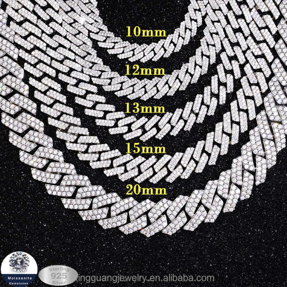 Fashion Chain 8mm-20mm Gra Certificate Vvs Moissanite Diamond Solid Silver Cuban Link Chain for Hip Hop Jewelry