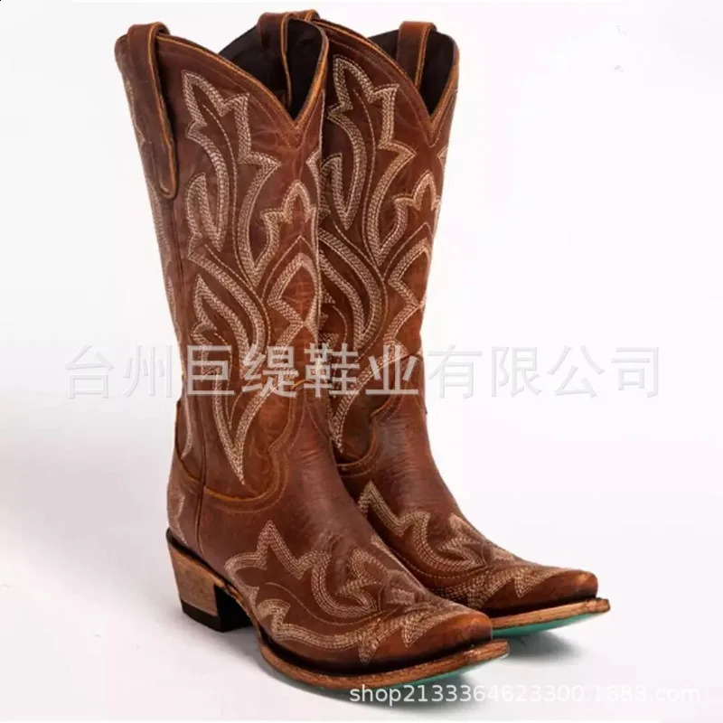 Vintage Boots Womens Embroidered Heeled Red Knee hot High Cowboy Boots, Western Style Mid-Calf Autumn Casual Shoes