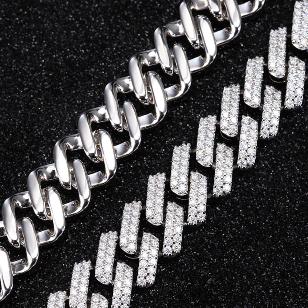 Two Rows 13 Mm Moissanite Diamond Hip Hop Jewelry Necklaces for Man 925 Sterling Silver Cuban Link Chain